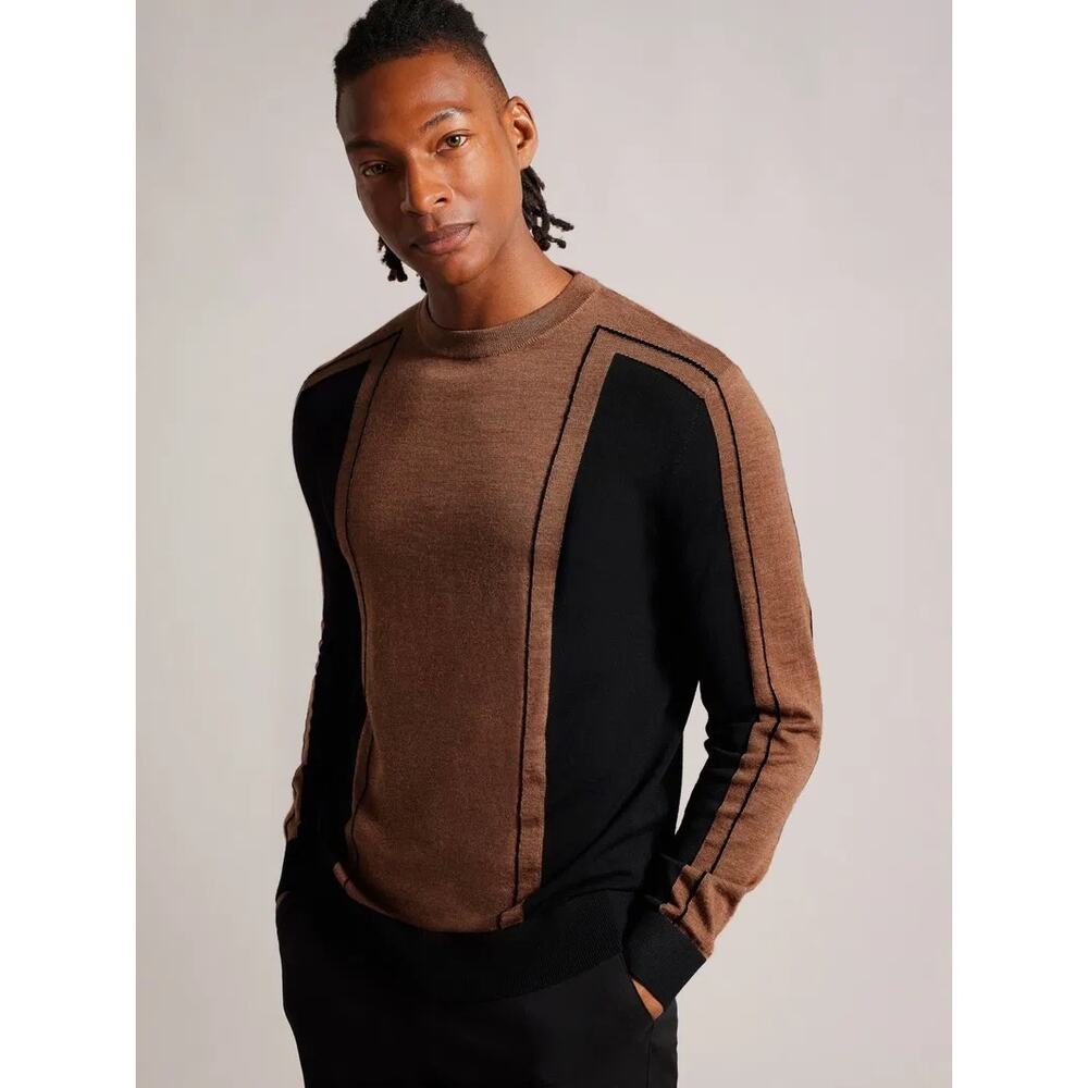 Ted Baker Mitted Jumper 100% Wool Sweater SZ M | Rare Colorblock Striped Mod